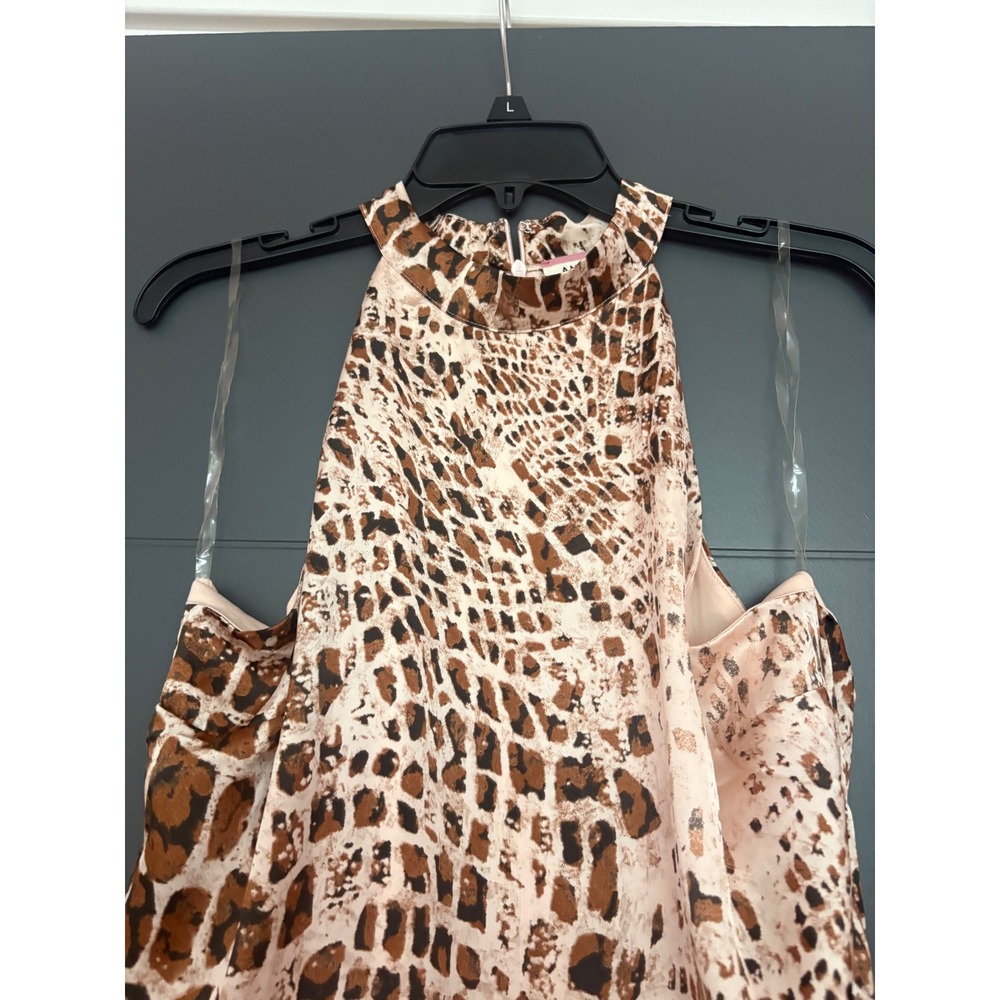 Andree by Unit Animal Print Halter Midi Dress Asymmetrical Hem Brown Tan Large - Picture 3 of 8
